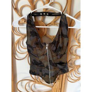 Spirit Halter Bustier Top Size S Camouflage Metallic‎ Zipper Crop